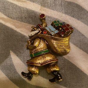 VINTAGE WOMEN’S GOLD SANTA CLAUS W/ BAG OF CHRISTMAS GIFTS